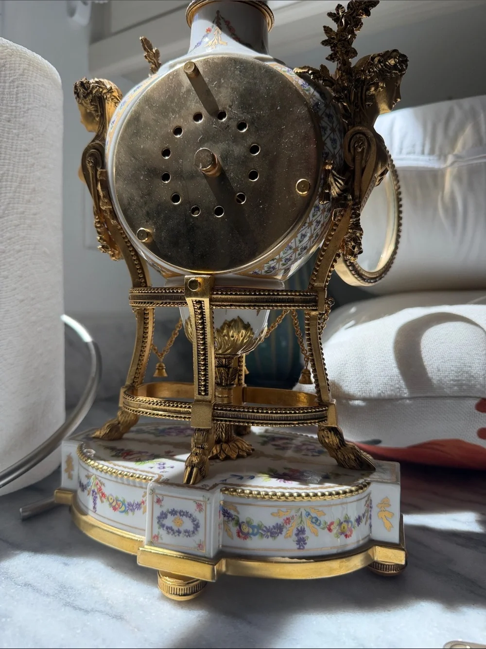 Marie Antoinette Ornate Gold and White Floral Mantel Clock by